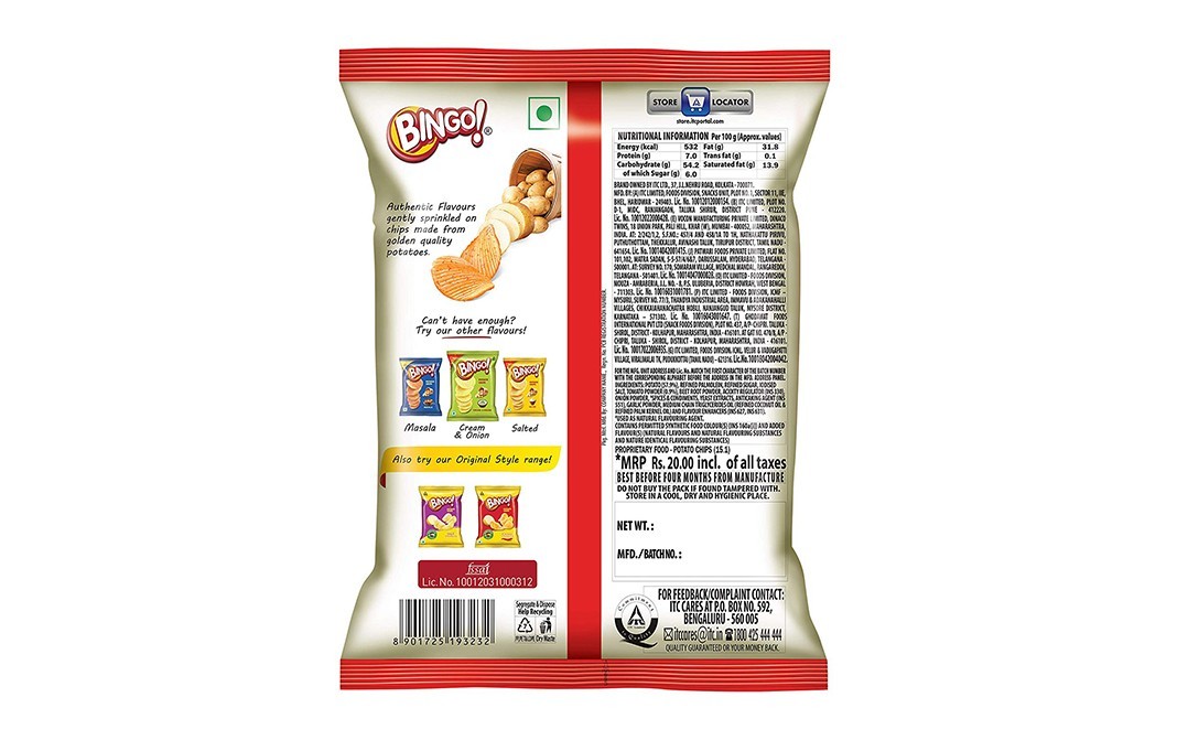 Bingo Potato Chips Tomato   Pack  52 grams